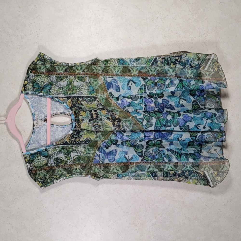 2/$10 05158 Energe green, blue & lavender sleeveless blouse M NEW
